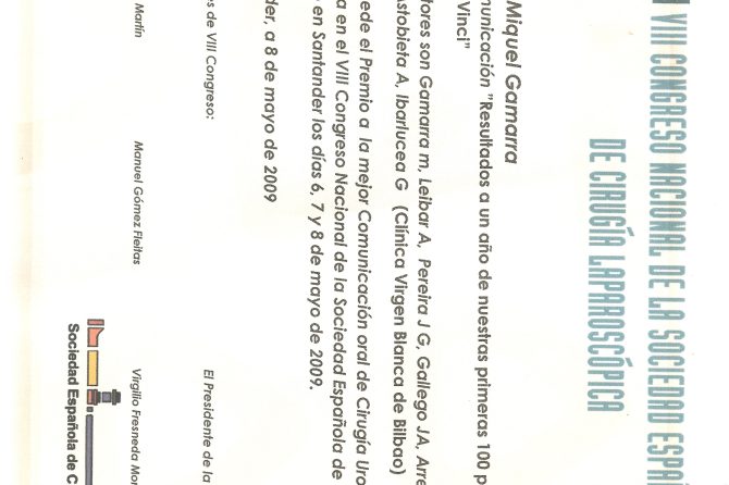 Urología Clinica Obtiene el premio a la mejor comunicación oral de cirugía urológica